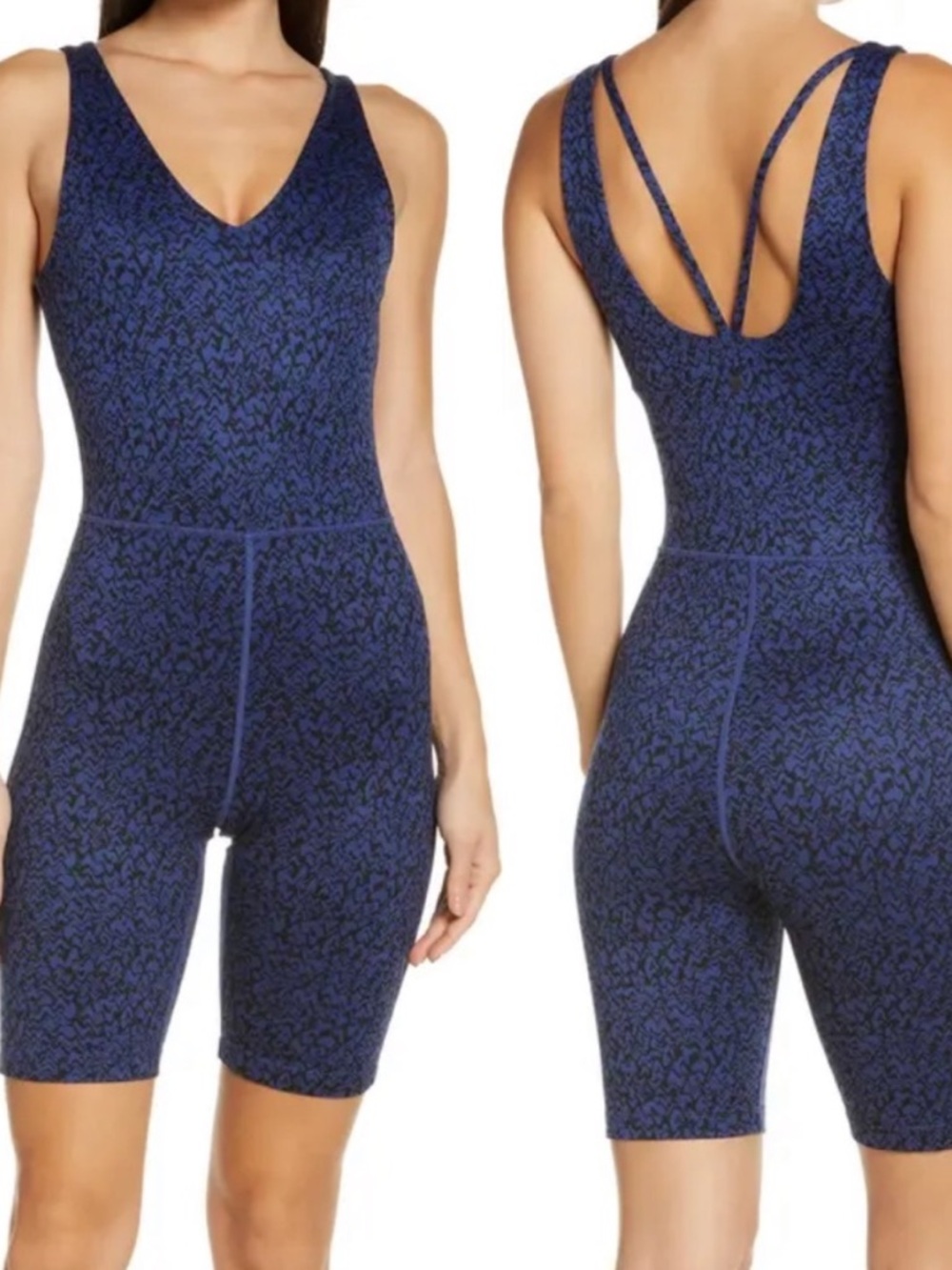 Zella Renew Print Bike Shorts Athletic Bodysuit Romper Blue Size XL.